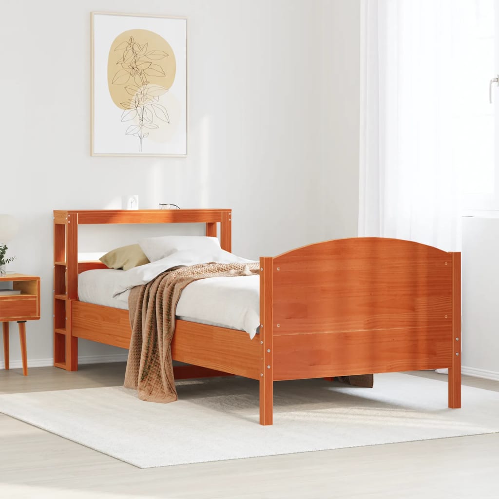 Cadre De Lit Sans Matelas Cire Marron 100X200Cm Bois Pin Massif