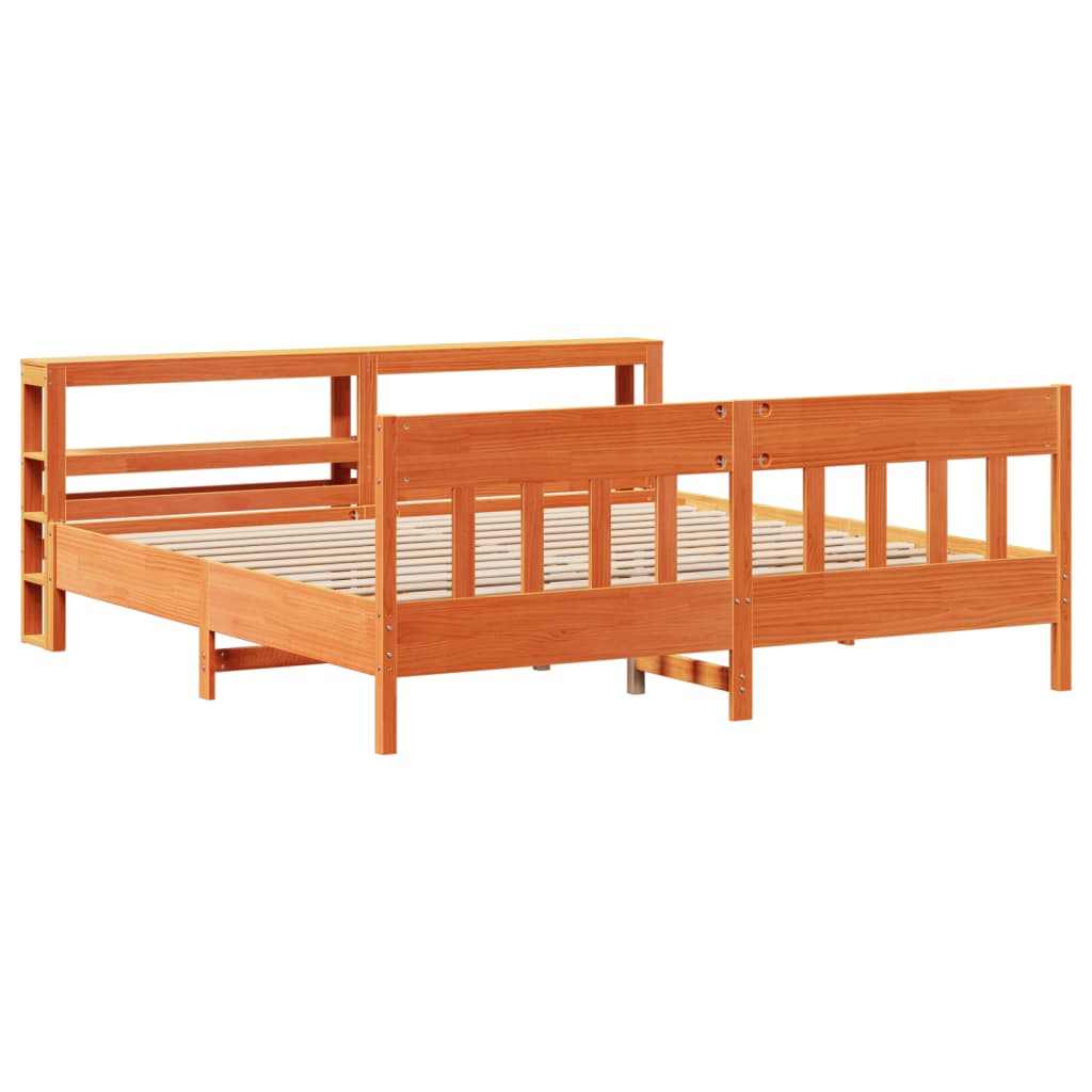 Cadre De Lit Sans Matelas Cire Marron 200X200Cm Bois Pin Massif