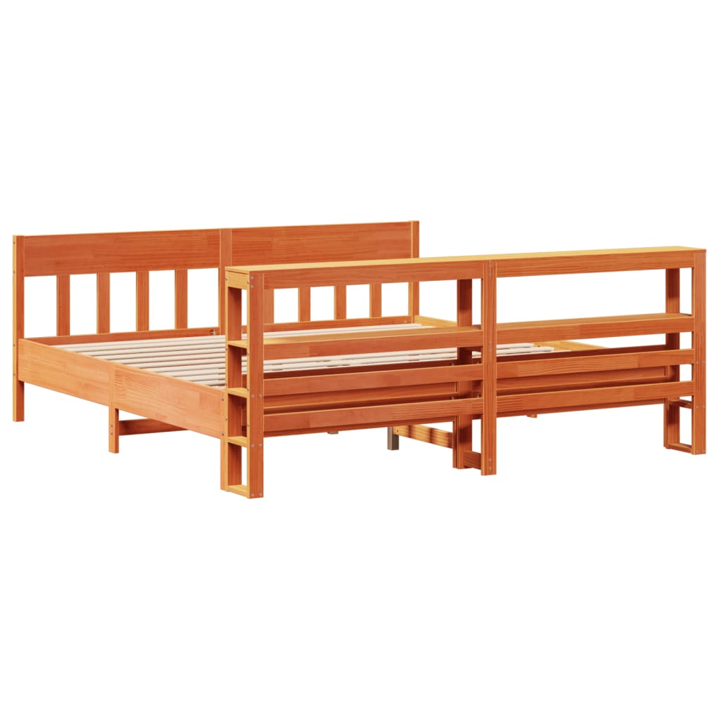 Cadre De Lit Sans Matelas Cire Marron 200X200Cm Bois Pin Massif