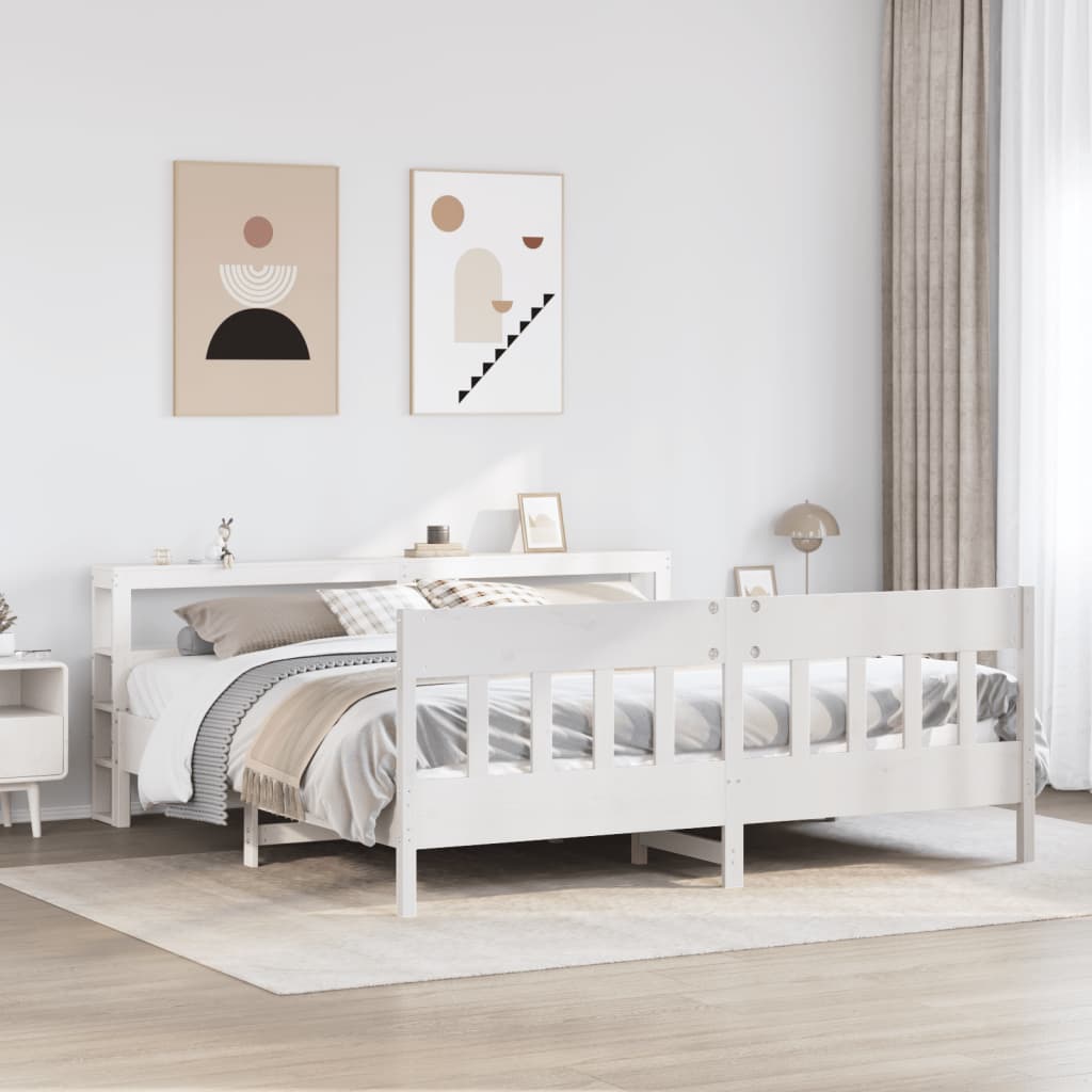 Cadre De Lit Sans Matelas Blanc 180X200 Cm Bois Massif De Pin