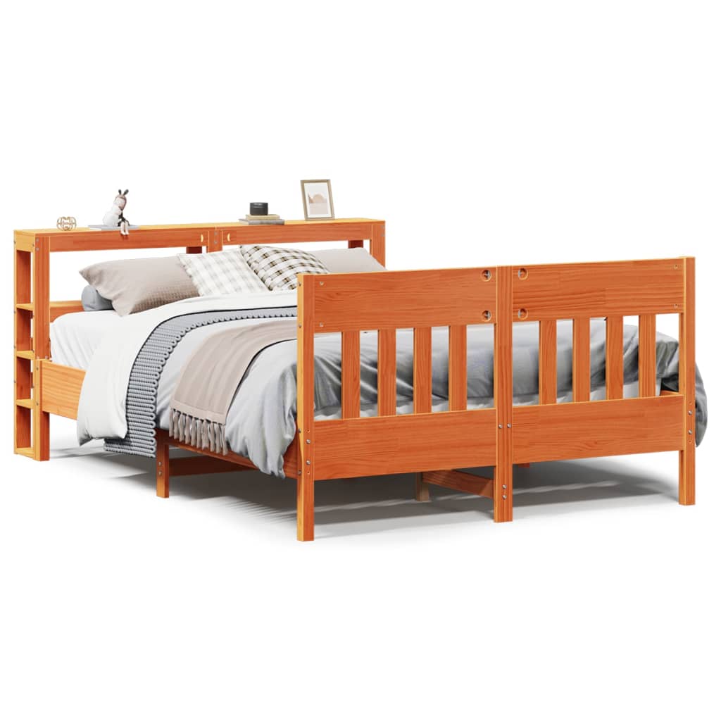 Cadre De Lit Sans Matelas Cire Marron 150X200Cm Bois Pin Massif