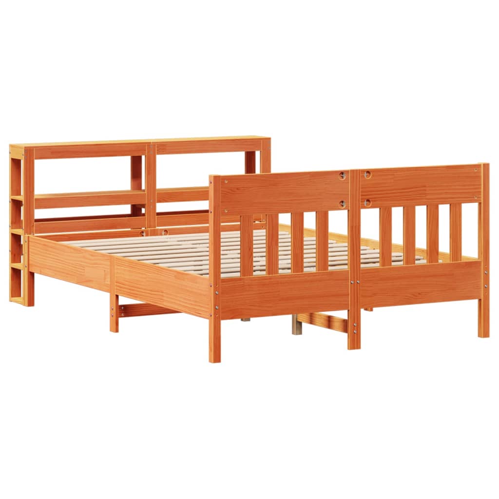 Cadre De Lit Sans Matelas Cire Marron 150X200Cm Bois Pin Massif