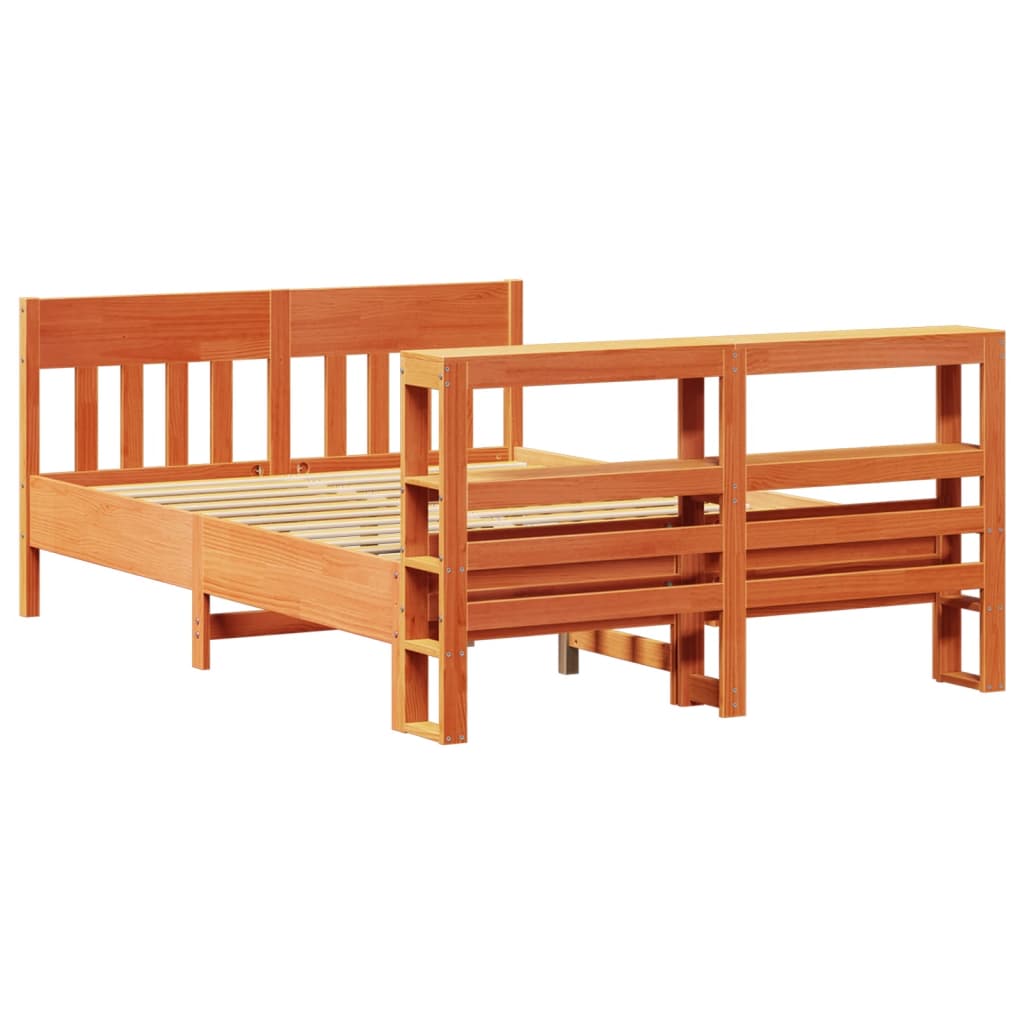 Cadre De Lit Sans Matelas Cire Marron 150X200Cm Bois Pin Massif