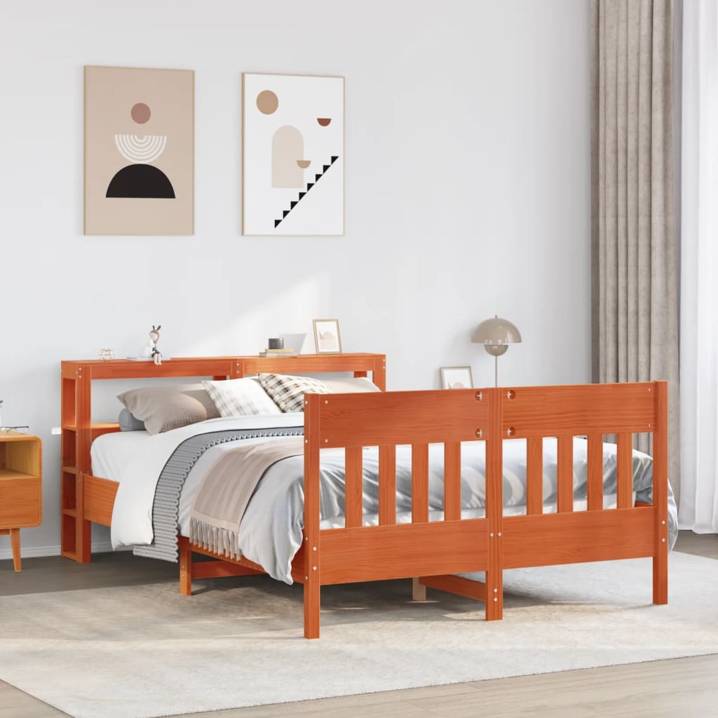 Cadre De Lit Sans Matelas Cire Marron 150X200Cm Bois Pin Massif