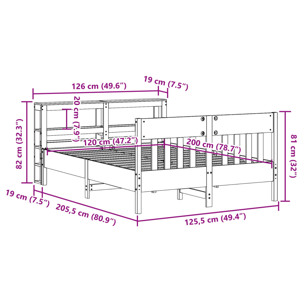 Cadre De Lit Sans Matelas Blanc 120X200 Cm Bois De Pin Massif
