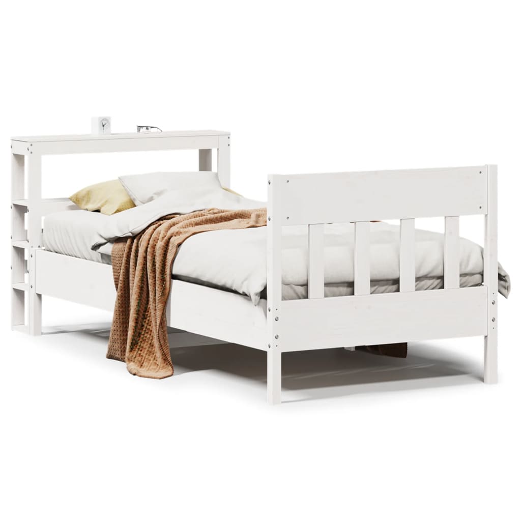 Cadre De Lit Sans Matelas Blanc 75X190 Cm Bois De Pin Massif