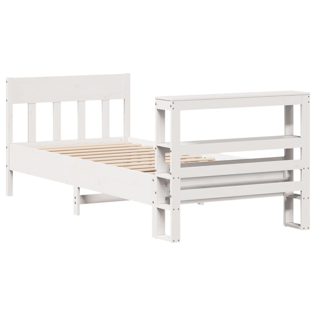 Cadre De Lit Sans Matelas Blanc 75X190 Cm Bois De Pin Massif