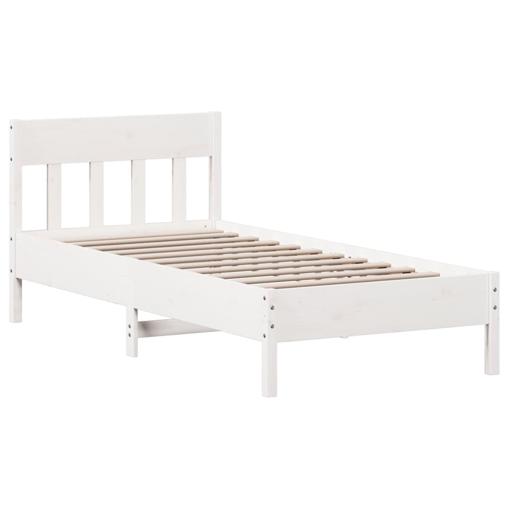 Cadre De Lit Sans Matelas Blanc 75X190 Cm Bois De Pin Massif