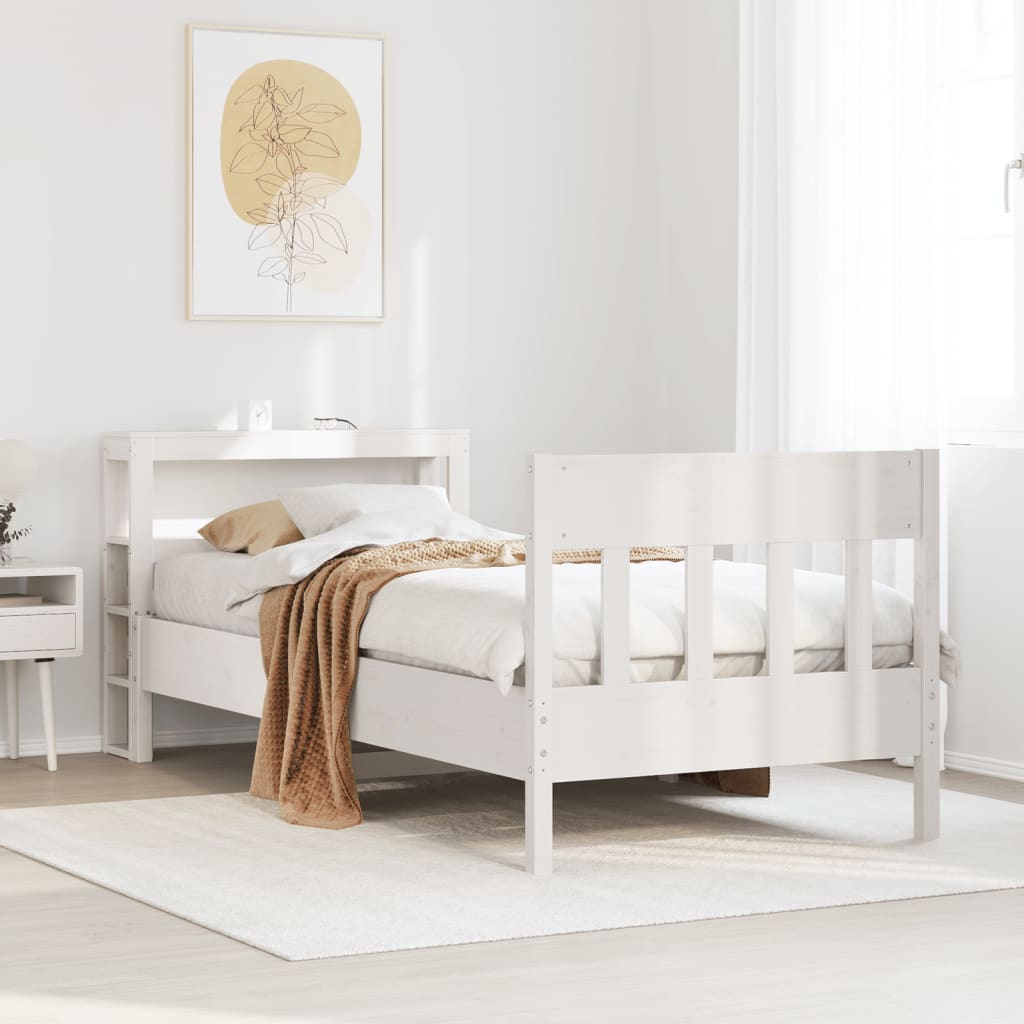 Cadre De Lit Sans Matelas Blanc 75X190 Cm Bois De Pin Massif