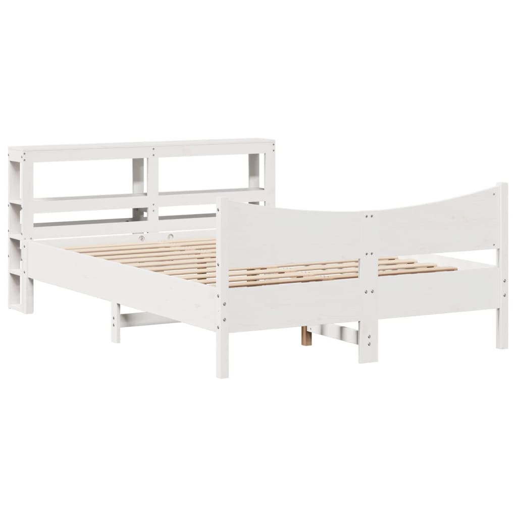 Cadre De Lit Avec Tête De Lit Blanc 120X200 Cm Bois Pin Massif