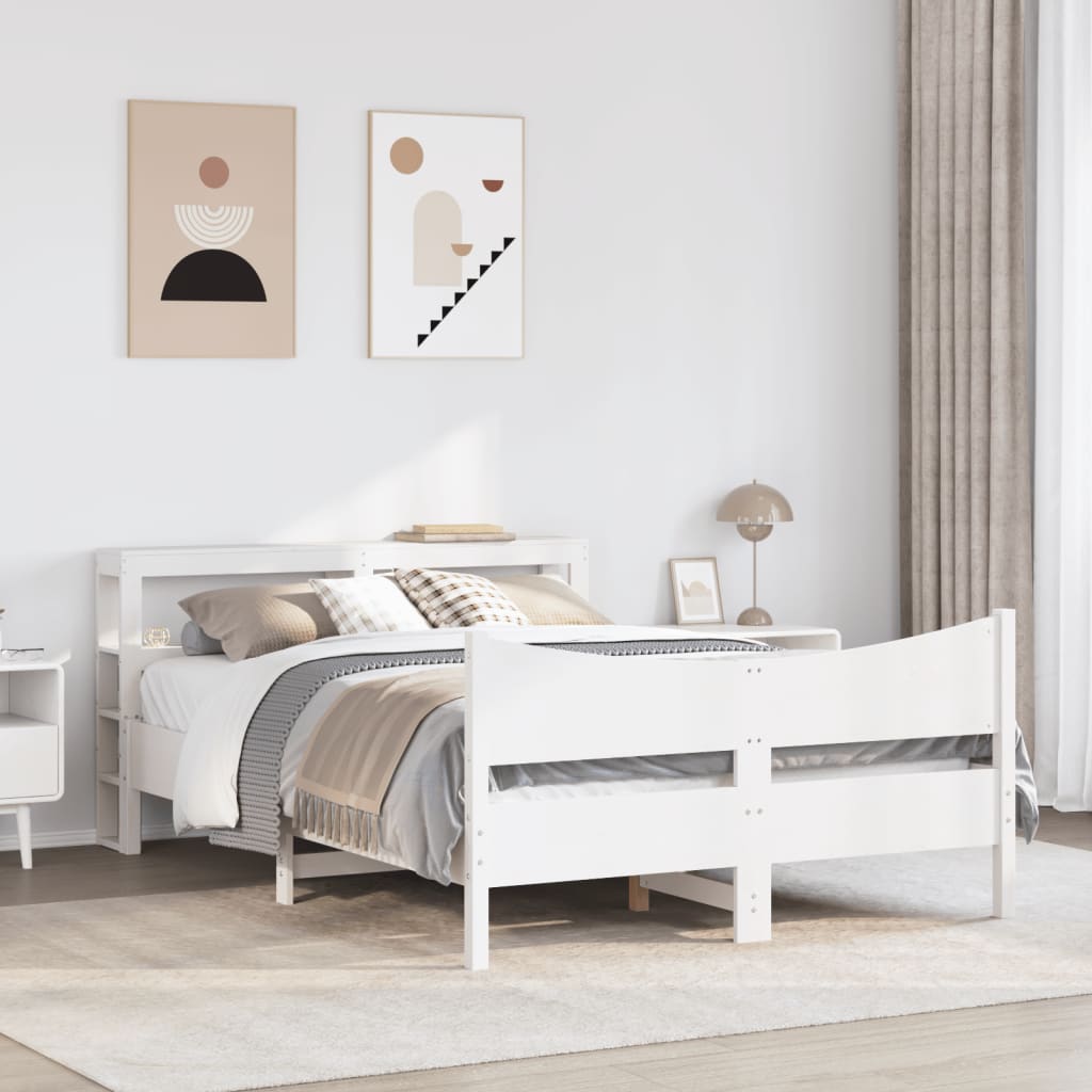 Cadre De Lit Avec Tête De Lit Blanc 120X200 Cm Bois Pin Massif