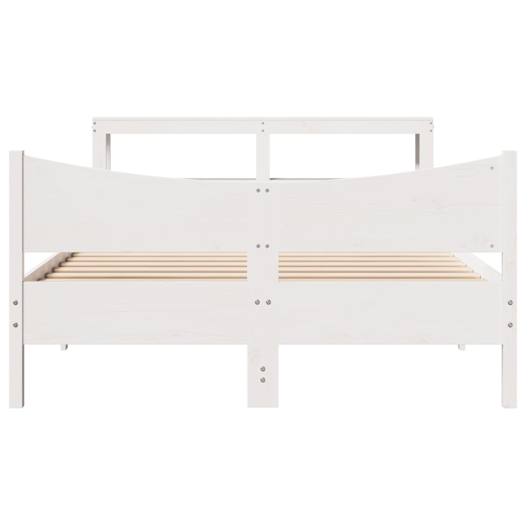Cadre De Lit Avec Tête De Lit Blanc 120X200 Cm Bois Pin Massif
