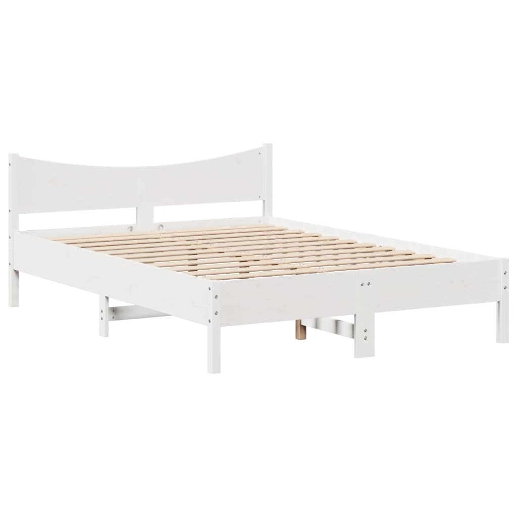 Cadre De Lit Avec Tête De Lit Blanc 120X200 Cm Bois Pin Massif
