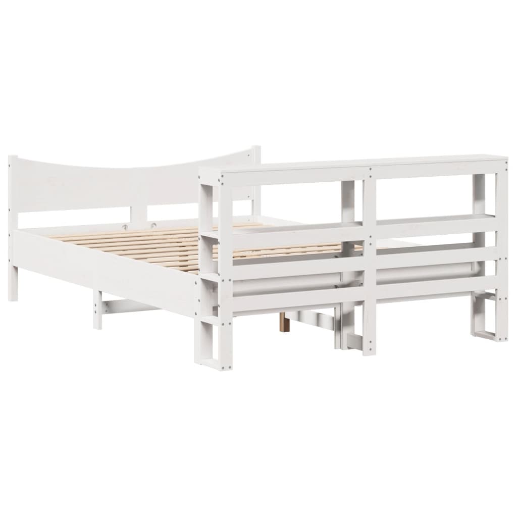 Cadre De Lit Avec Tête De Lit Blanc 120X200 Cm Bois Pin Massif