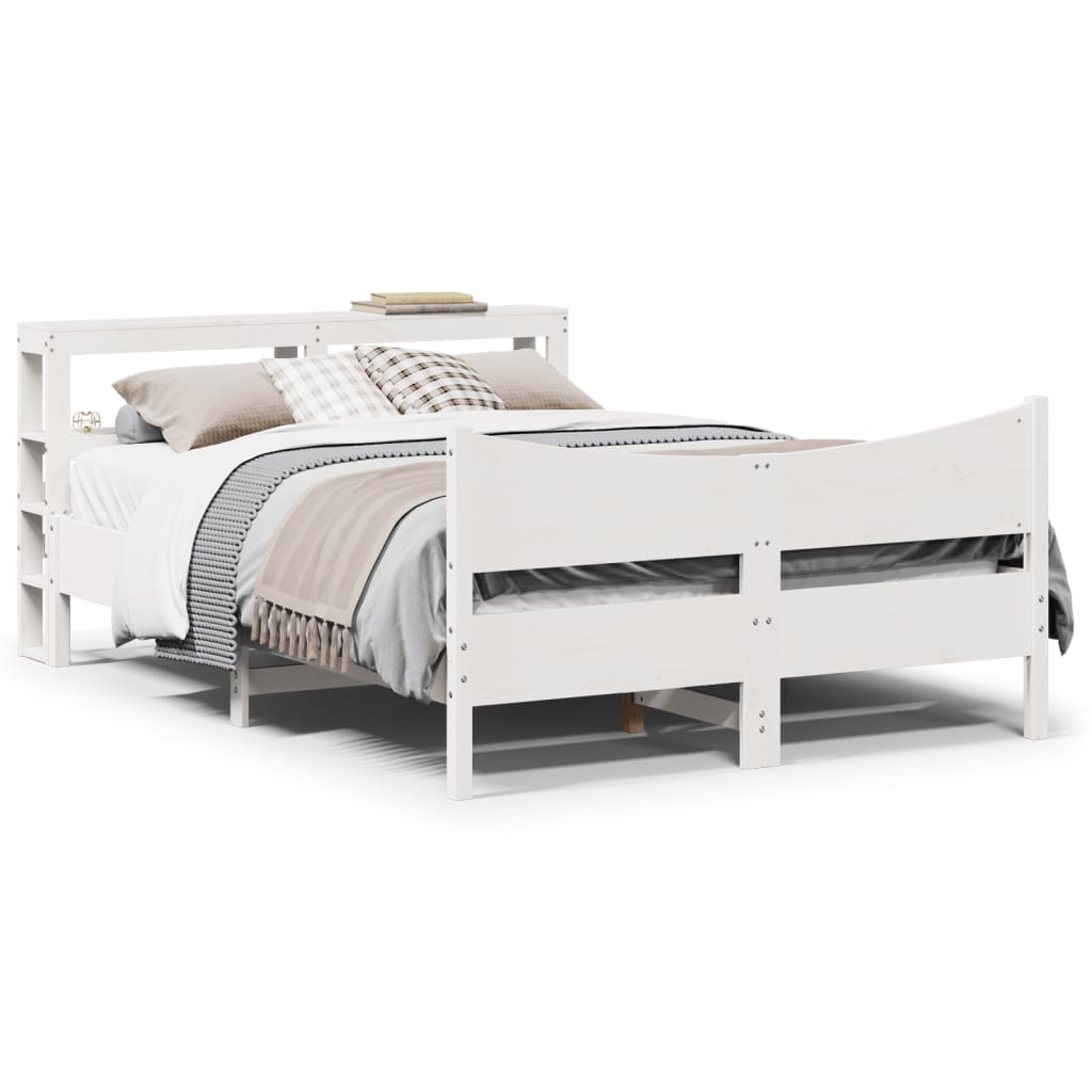 Cadre De Lit Avec Tête De Lit Blanc 120X200 Cm Bois Pin Massif