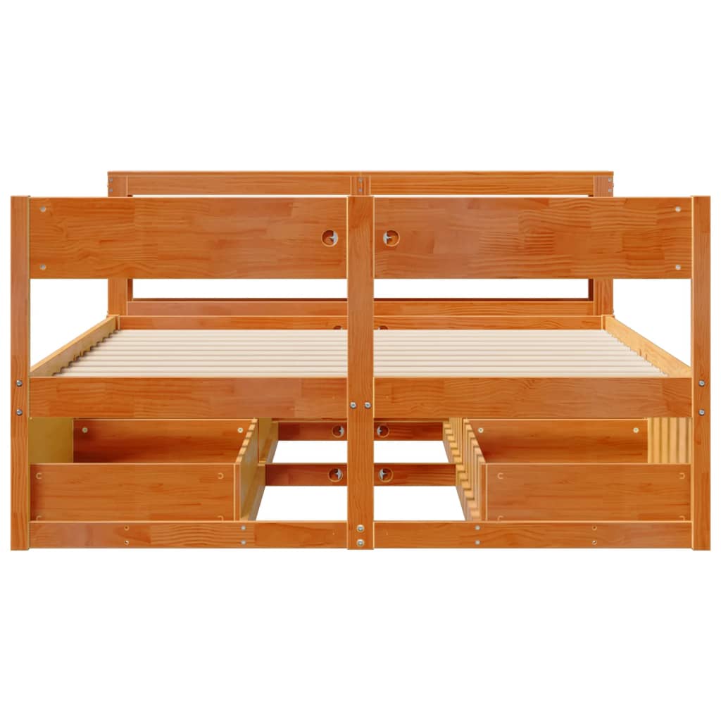 Cadre De Lit Sans Matelas Cire Marron 135X190Cm Bois Pin Massif