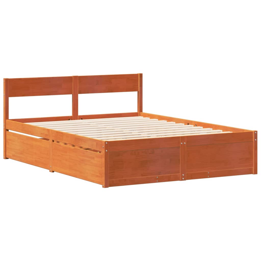 Cadre De Lit Sans Matelas Cire Marron 135X190Cm Bois Pin Massif