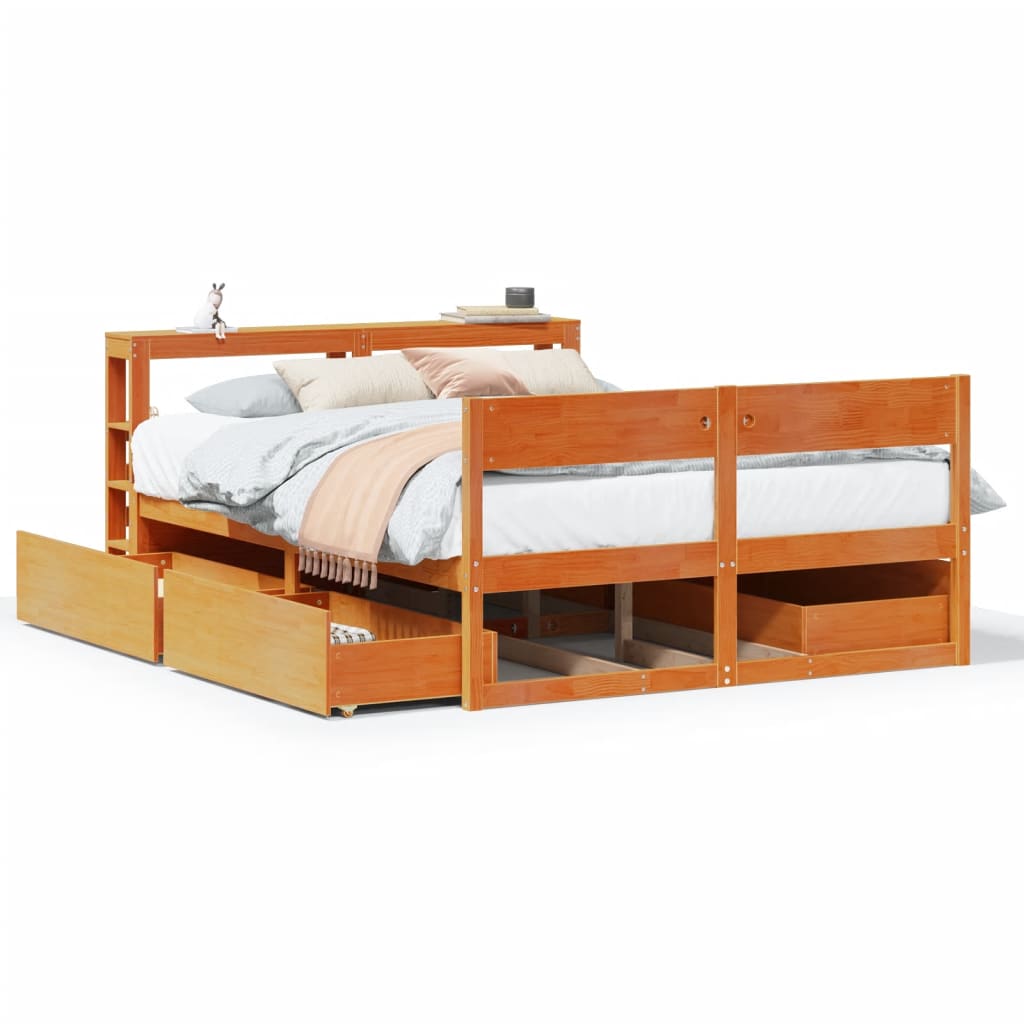 Cadre De Lit Sans Matelas Cire Marron 120X190Cm Bois Pin Massif