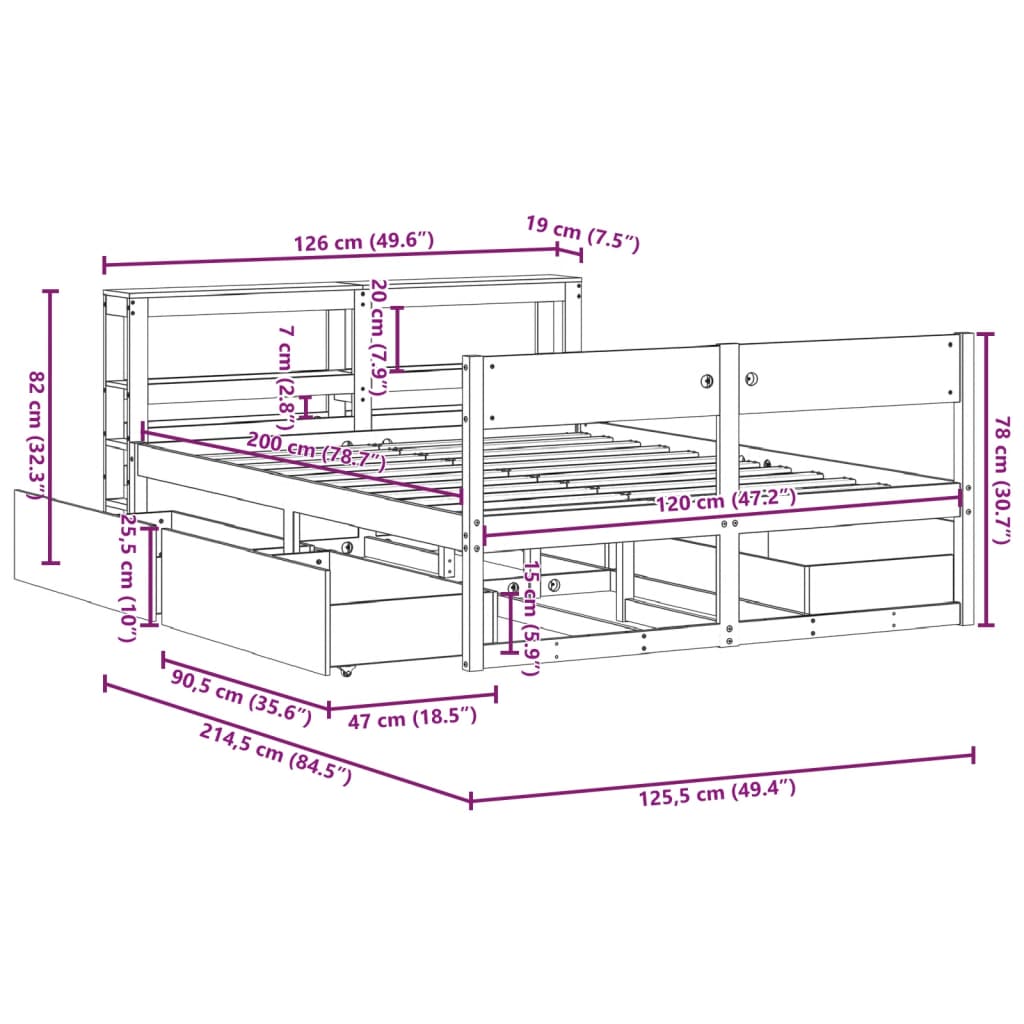 Cadre De Lit Sans Matelas Cire Marron 120X190Cm Bois Pin Massif