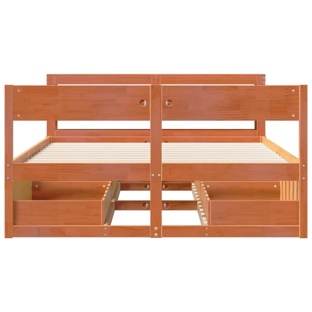 Cadre De Lit Sans Matelas Cire Marron 120X190Cm Bois Pin Massif