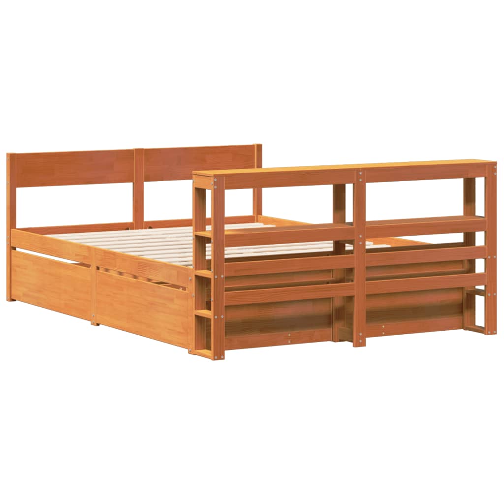 Cadre De Lit Sans Matelas Cire Marron 120X190Cm Bois Pin Massif