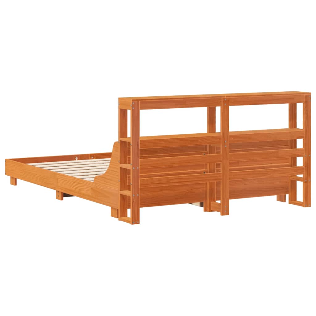 Cadre De Lit Sans Matelas Cire Marron 140X200Cm Bois Pin Massif