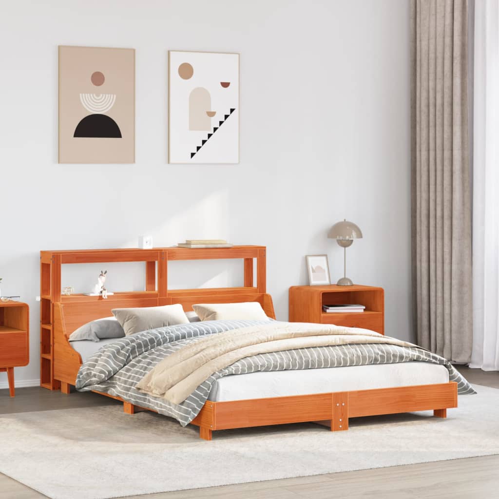 Cadre De Lit Sans Matelas Cire Marron 140X200Cm Bois Pin Massif
