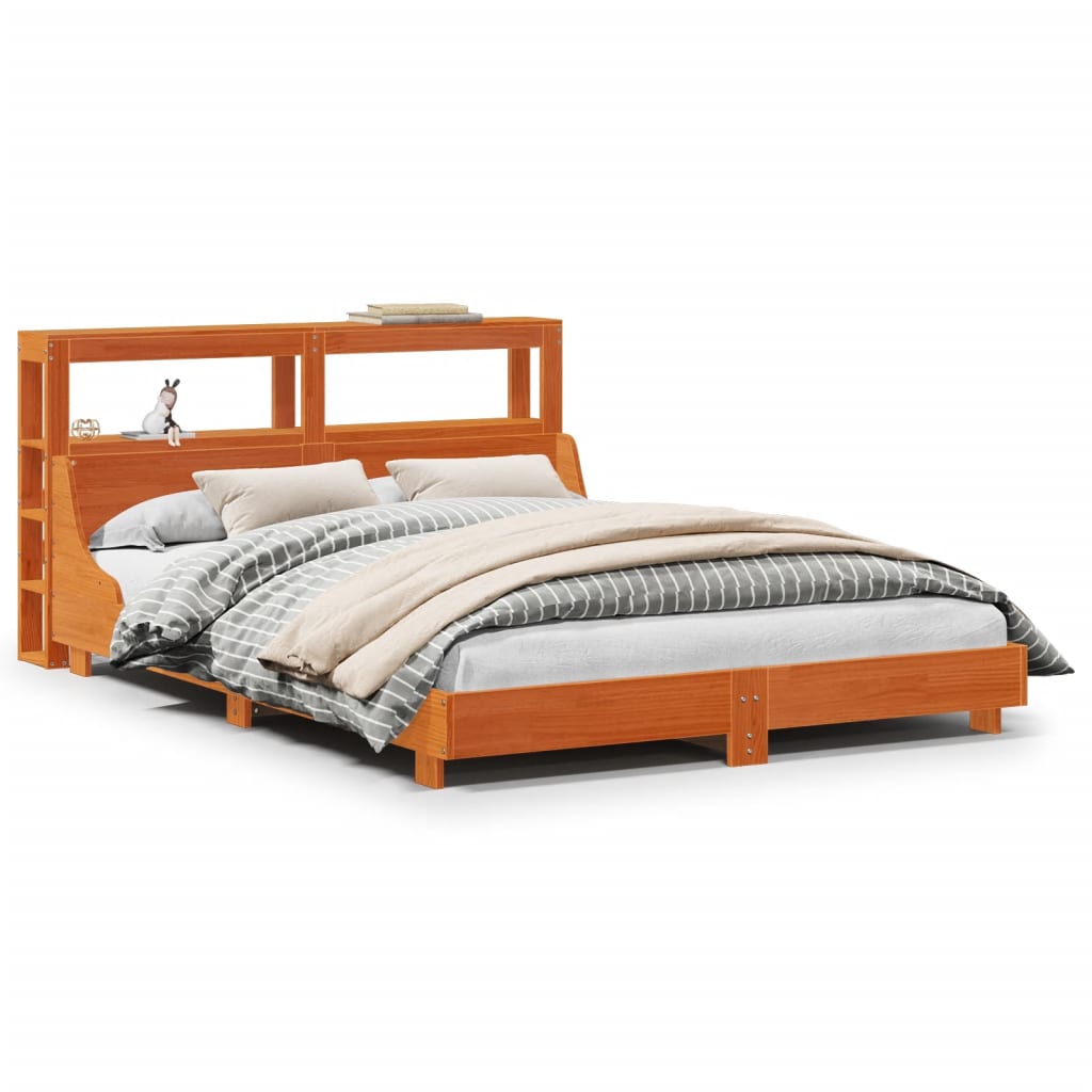 Cadre De Lit Sans Matelas Cire Marron 140X190Cm Bois Pin Massif