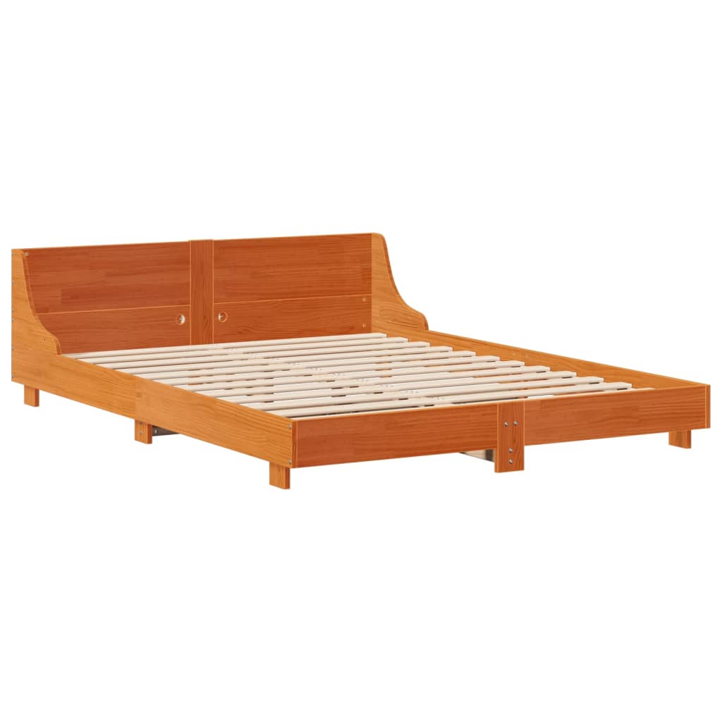 Cadre De Lit Sans Matelas Cire Marron 140X190Cm Bois Pin Massif
