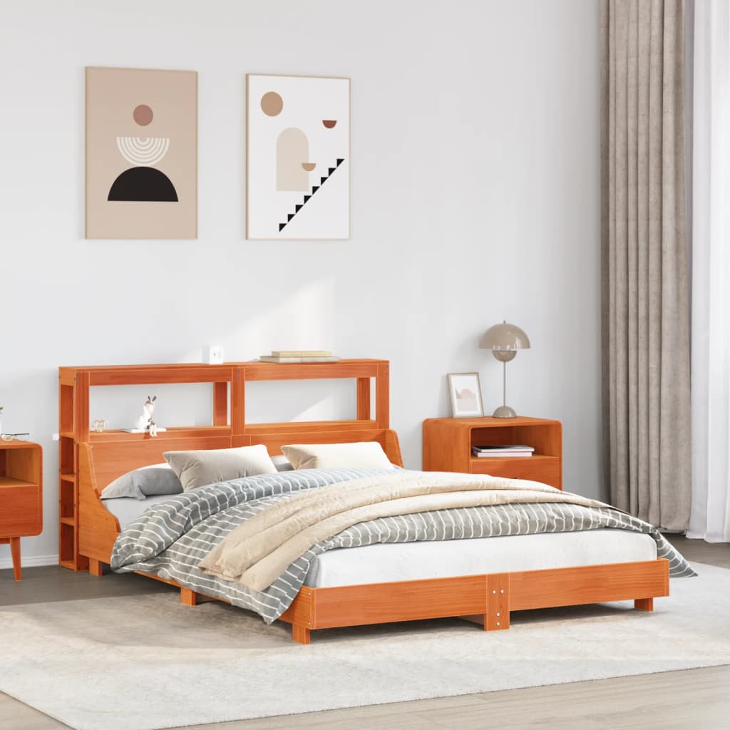 Cadre De Lit Sans Matelas Cire Marron 140X190Cm Bois Pin Massif