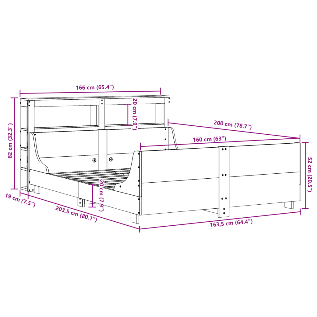 Cadre De Lit Sans Matelas Cire Marron 160X200Cm Bois Pin Massif