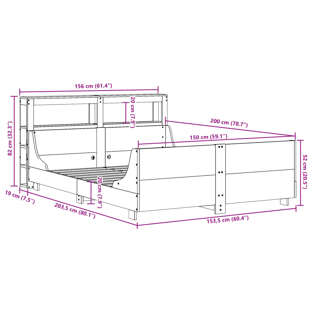 Cadre De Lit Sans Matelas Blanc 150X200 Cm Bois De Pin Massif