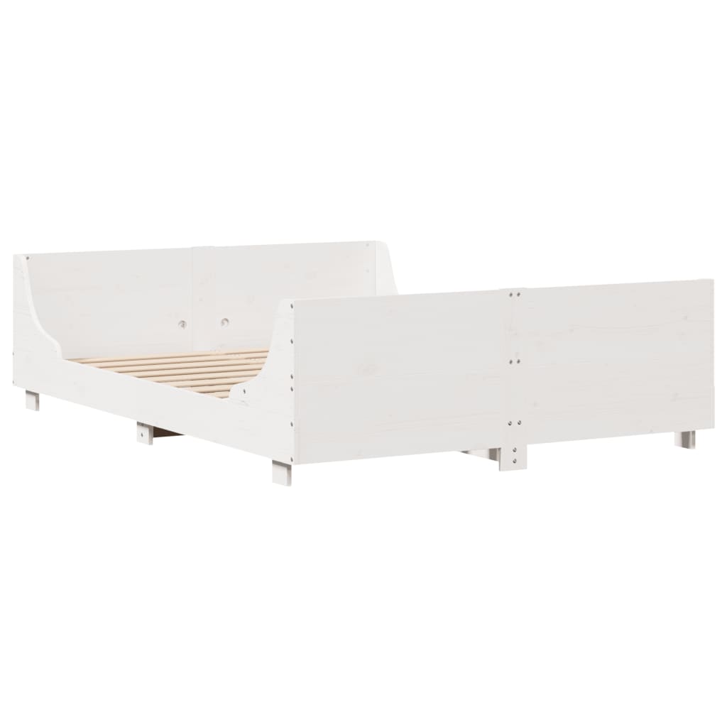 Cadre De Lit Sans Matelas Blanc 150X200 Cm Bois De Pin Massif