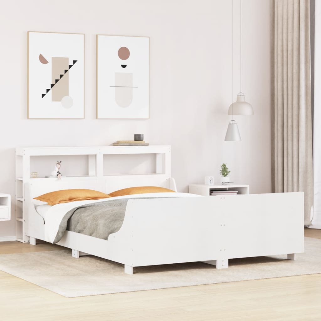 Cadre De Lit Sans Matelas Blanc 150X200 Cm Bois De Pin Massif