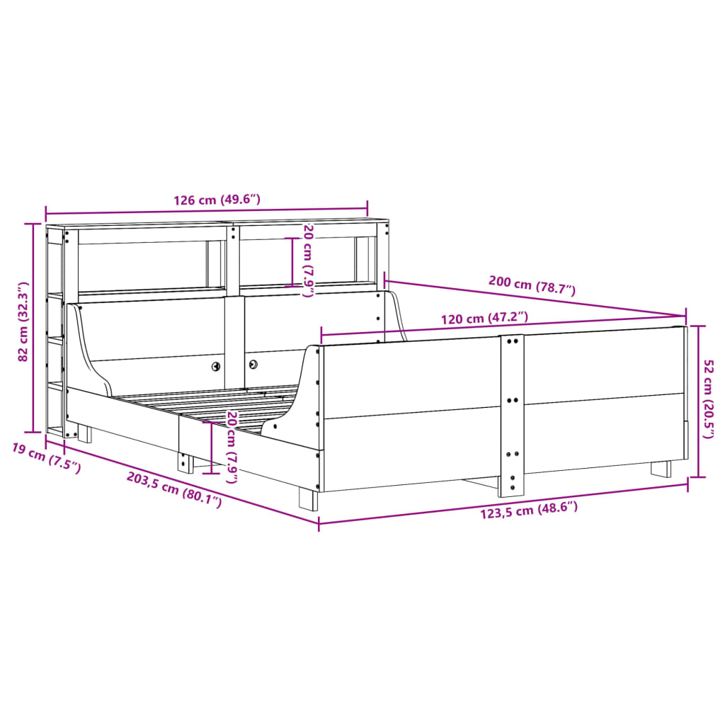 Cadre De Lit Sans Matelas 120X200 Cm Bois De Pin Massif