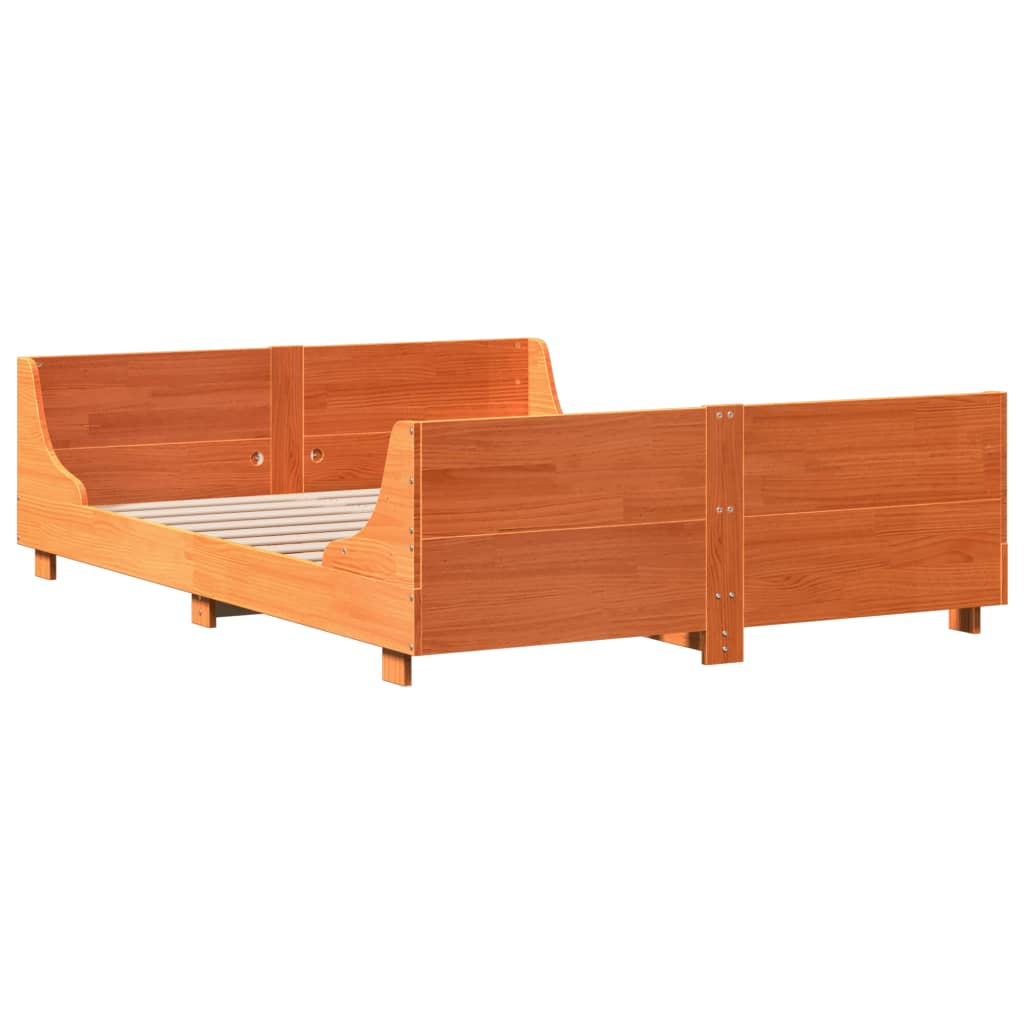 Cadre De Lit Sans Matelas Cire Marron 135X190Cm Bois Pin Massif