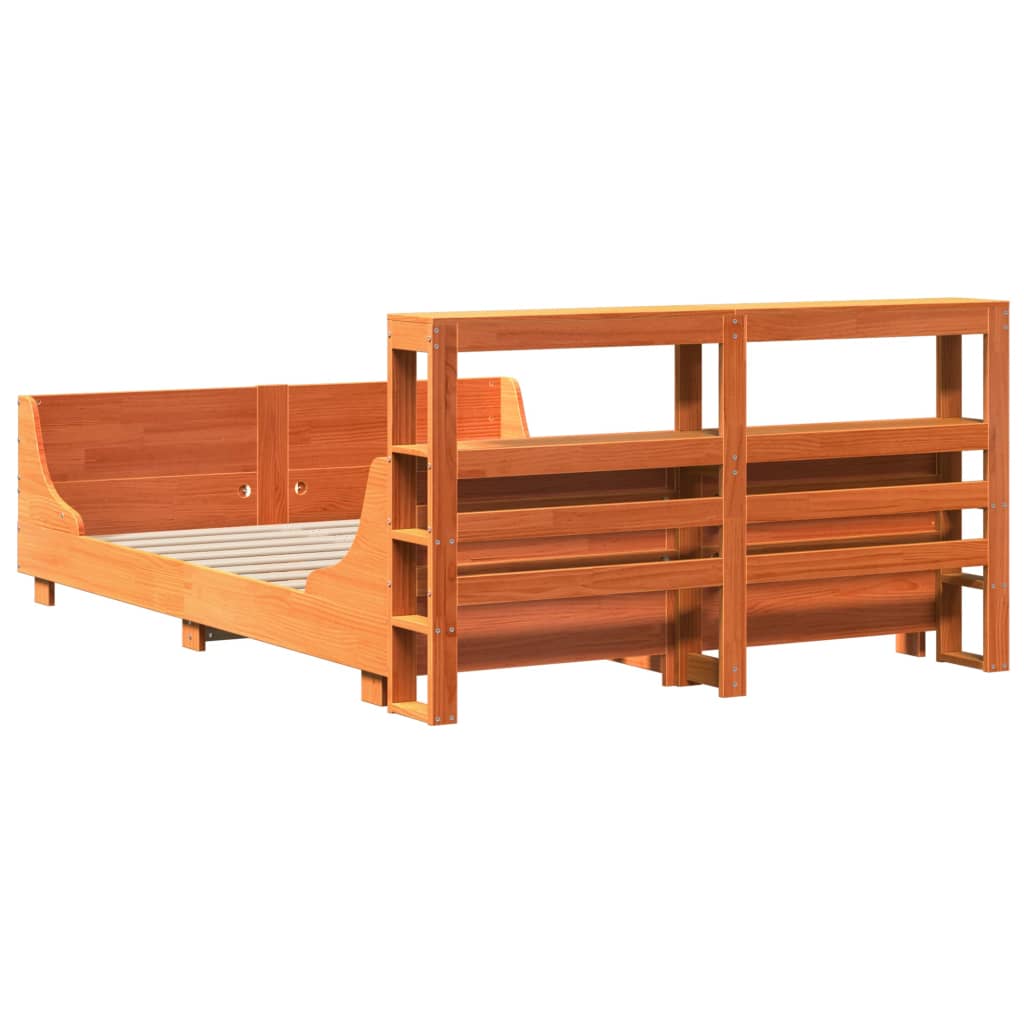 Cadre De Lit Sans Matelas Cire Marron 135X190Cm Bois Pin Massif