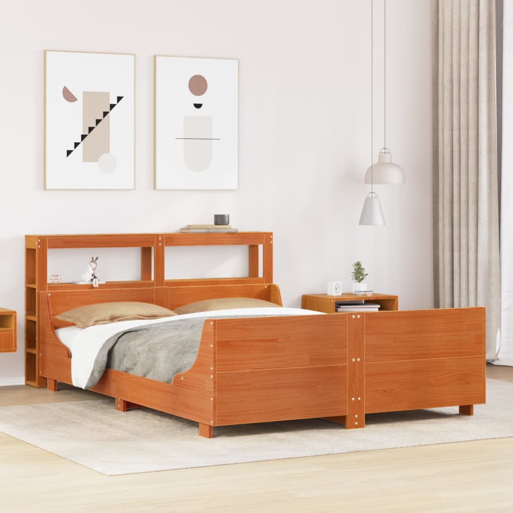 Cadre De Lit Sans Matelas Cire Marron 135X190Cm Bois Pin Massif