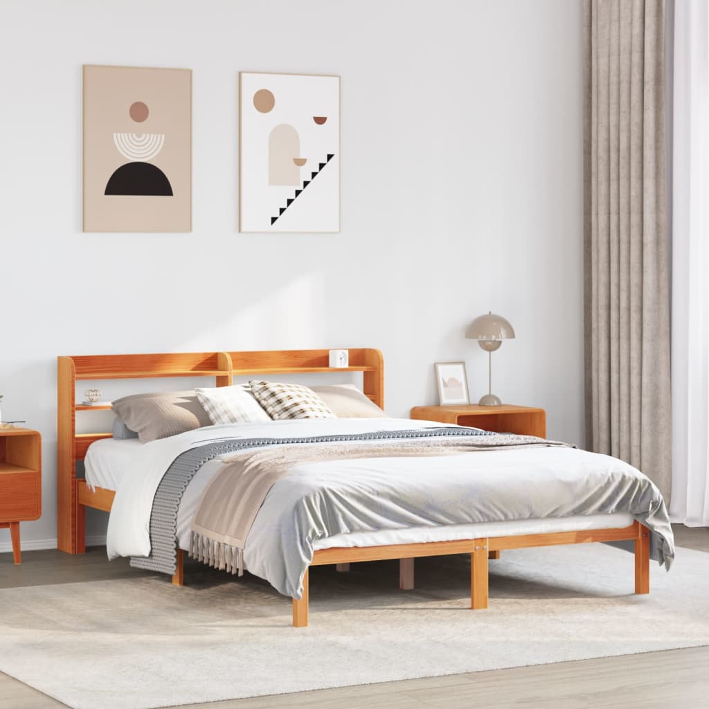 Cadre De Lit Et Tête De Lit Sans Matelas Cire Marron