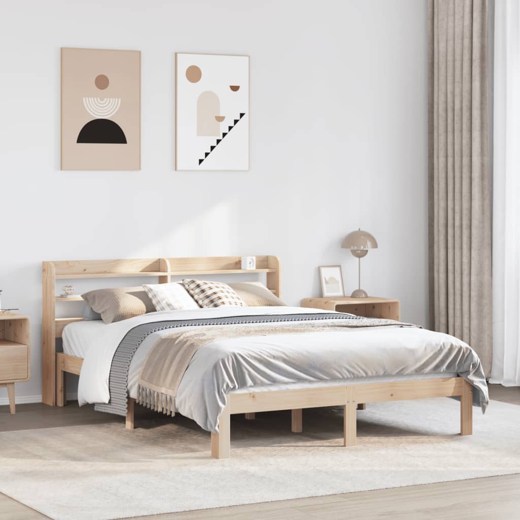 Cadre De Lit Sans Matelas Cire Marron 135X190Cm Bois Pin Massif