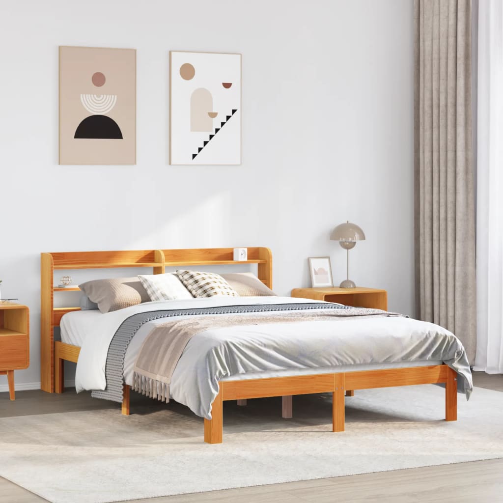 Cadre De Lit Sans Matelas Cire Marron 135X190Cm Bois Pin Massif