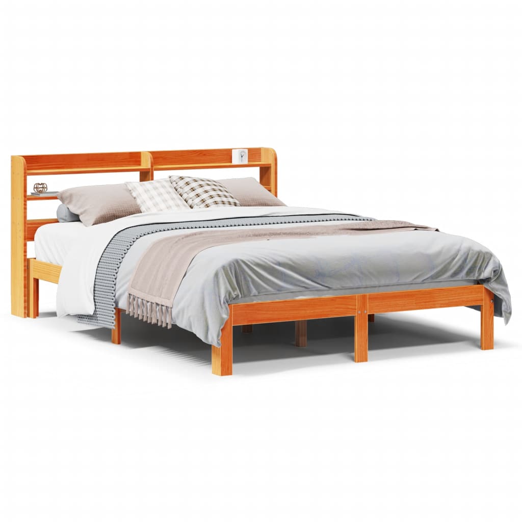 Cadre De Lit Sans Matelas Cire Marron 135X190Cm Bois Pin Massif