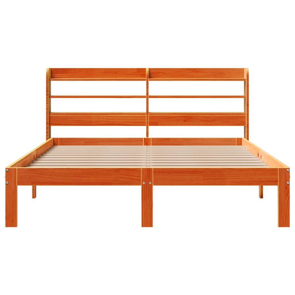 Cadre De Lit Sans Matelas Cire Marron 135X190Cm Bois Pin Massif