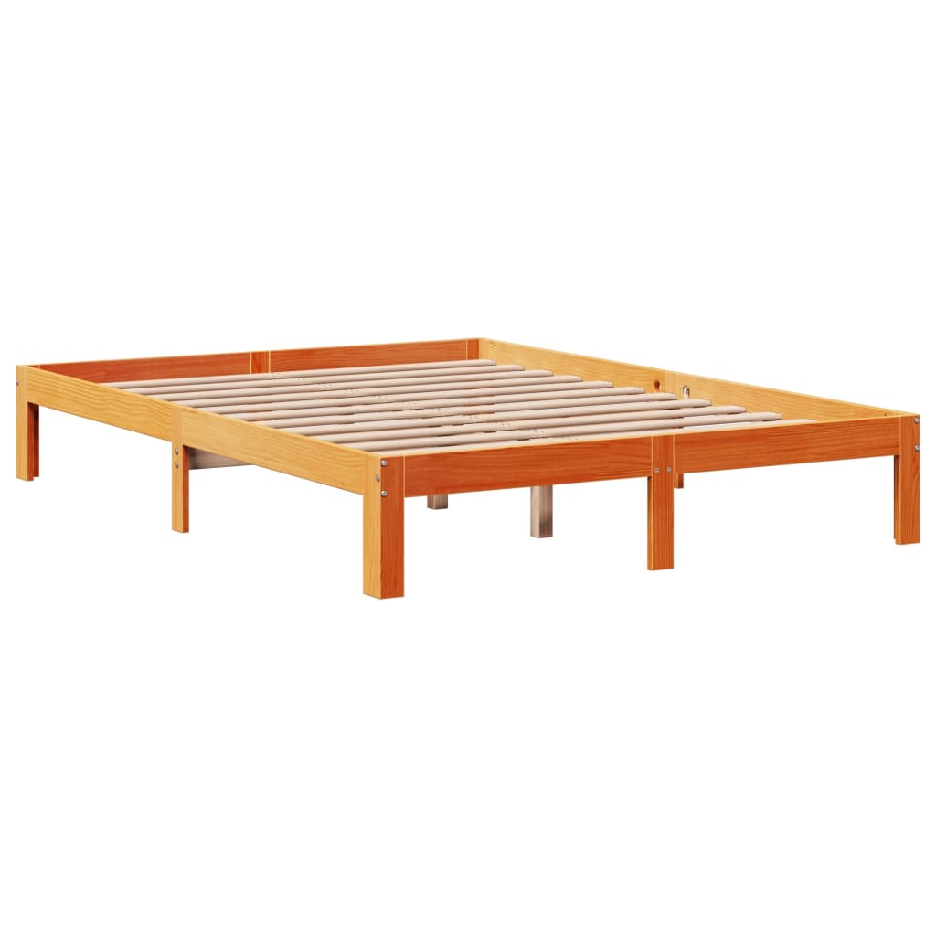 Cadre De Lit Sans Matelas Cire Marron 135X190Cm Bois Pin Massif