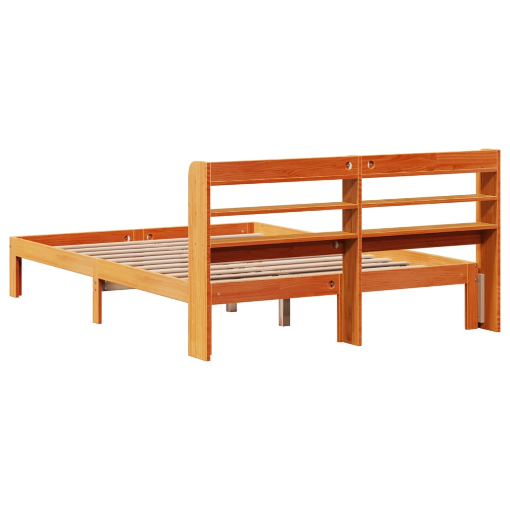 Cadre De Lit Sans Matelas Cire Marron 135X190Cm Bois Pin Massif