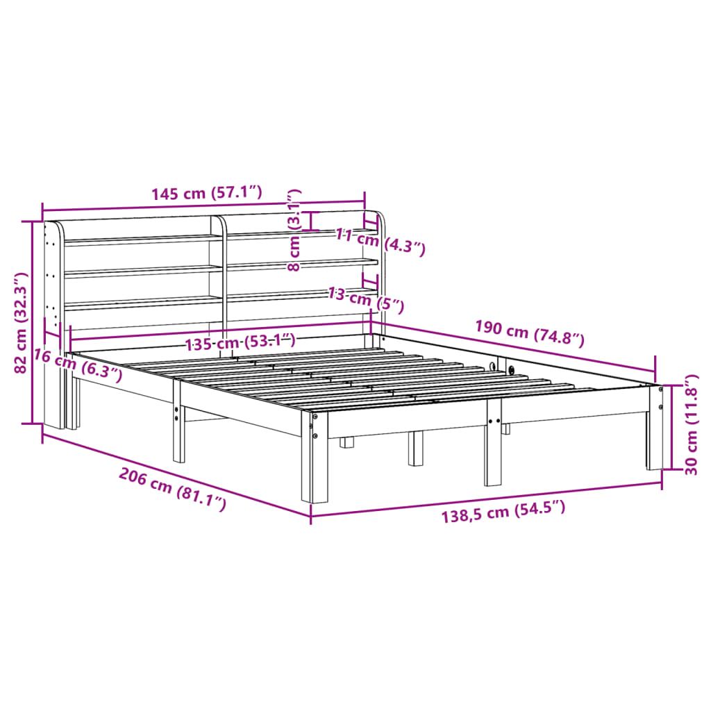 Cadre De Lit Sans Matelas Cire Marron 135X190Cm Bois Pin Massif