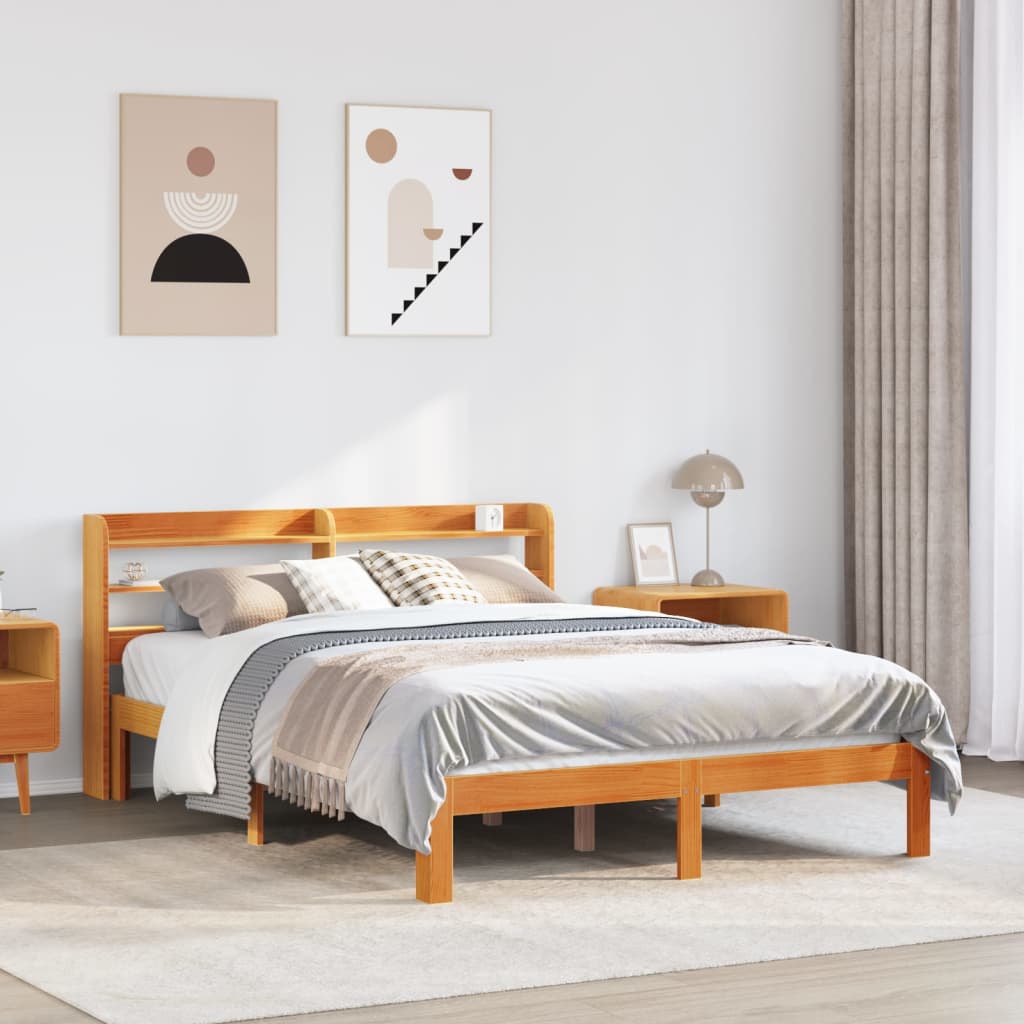 Cadre De Lit Sans Matelas Cire Marron 135X190Cm Bois Pin Massif