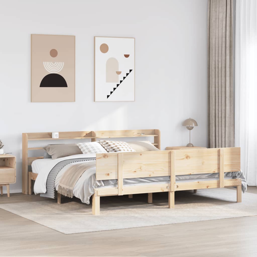 Cadre De Lit Avec Étagère 2 Pc Bois De Pin Massif