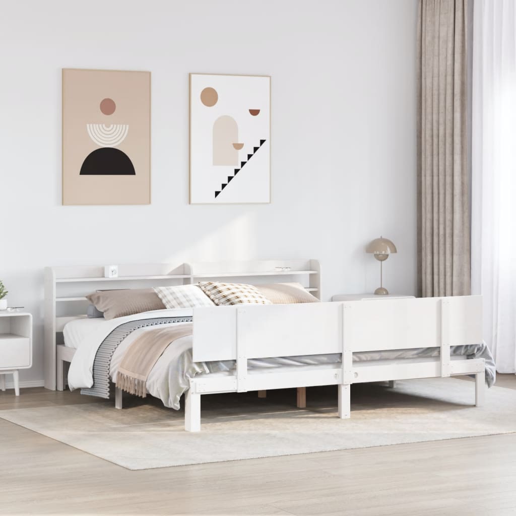 Cadre De Lit Avec Étagère 2 Pc Bois De Pin Massif