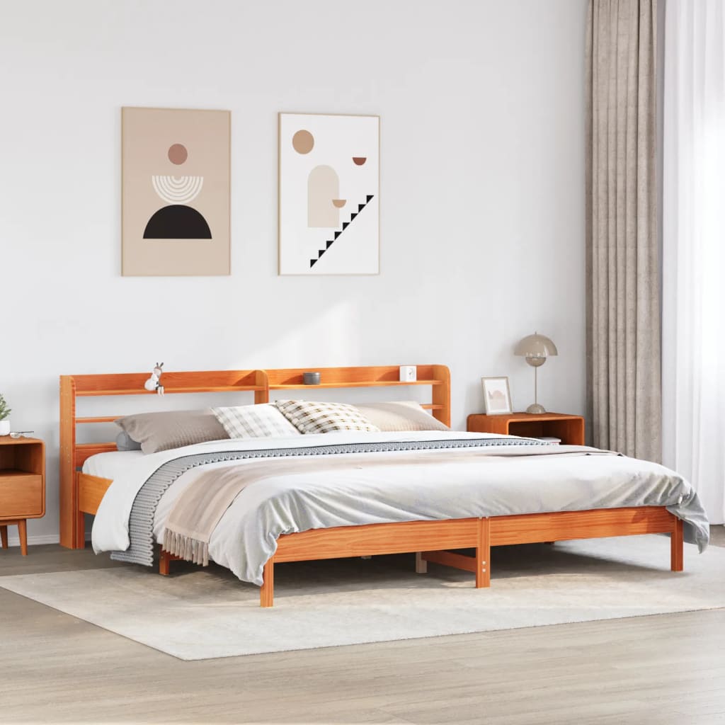 Cadre De Lit Sans Matelas Cire Marron 135X190Cm Bois Pin Massif